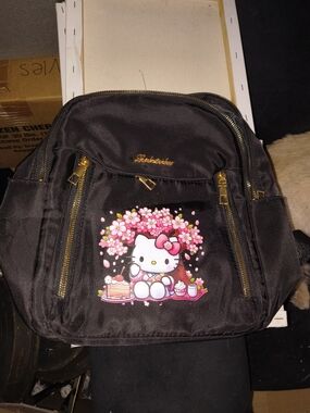 Hello Kitty Black Backpack with Pink Floral Graphic